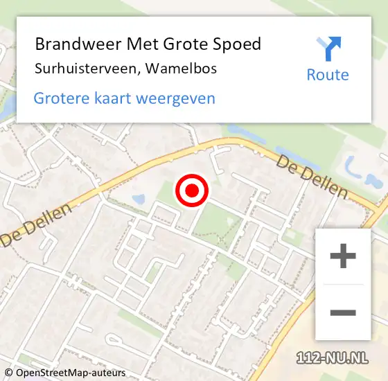 Locatie op kaart van de 112 melding: Brandweer Met Grote Spoed Naar Surhuisterveen, Wamelbos op 10 oktober 2023 18:35