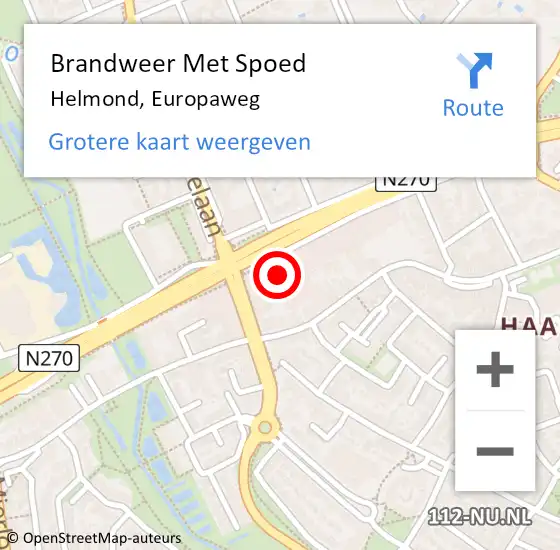 Locatie op kaart van de 112 melding: Brandweer Met Spoed Naar Helmond, Europaweg op 10 oktober 2023 18:58