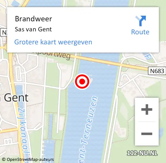 Locatie op kaart van de 112 melding: Brandweer Sas van Gent op 10 oktober 2023 19:34