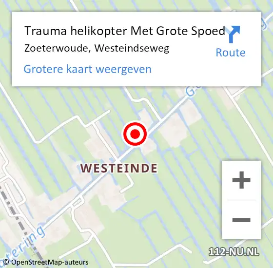 Locatie op kaart van de 112 melding: Trauma helikopter Met Grote Spoed Naar Zoeterwoude, Westeindseweg op 10 oktober 2023 19:57