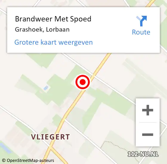 Locatie op kaart van de 112 melding: Brandweer Met Spoed Naar Grashoek, Lorbaan op 10 oktober 2023 19:59