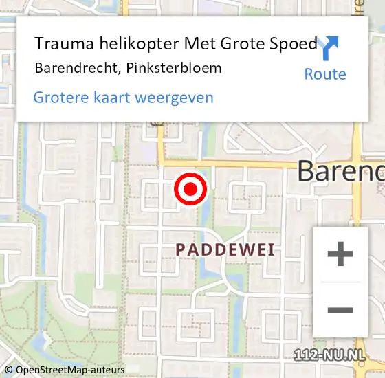 Locatie op kaart van de 112 melding: Trauma helikopter Met Grote Spoed Naar Barendrecht, Pinksterbloem op 10 oktober 2023 20:39