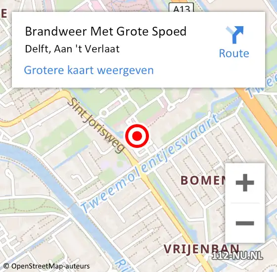 Locatie op kaart van de 112 melding: Brandweer Met Grote Spoed Naar Delft, Aan 't Verlaat op 10 oktober 2023 20:45