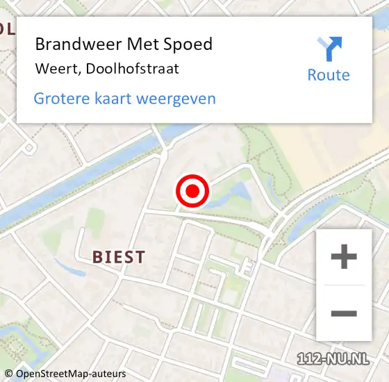 Locatie op kaart van de 112 melding: Brandweer Met Spoed Naar Weert, Doolhofstraat op 10 oktober 2023 21:20