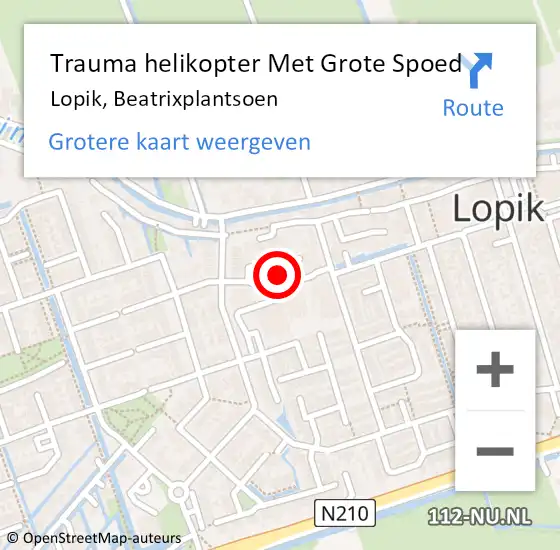 Locatie op kaart van de 112 melding: Trauma helikopter Met Grote Spoed Naar Lopik, Beatrixplantsoen op 10 oktober 2023 21:35