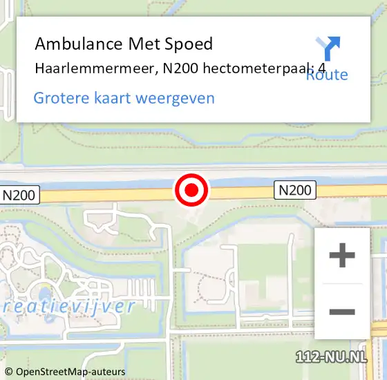 Locatie op kaart van de 112 melding: Ambulance Met Spoed Naar Haarlemmermeer, N200 hectometerpaal: 4 op 10 oktober 2023 21:54