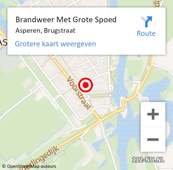 Locatie op kaart van de 112 melding: Brandweer Met Grote Spoed Naar Asperen, Brugstraat op 10 oktober 2023 22:16