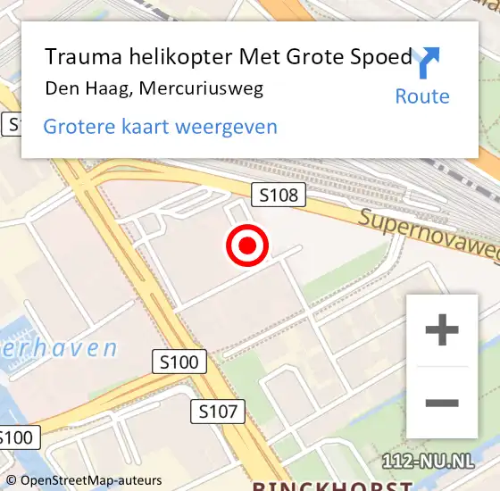 Locatie op kaart van de 112 melding: Trauma helikopter Met Grote Spoed Naar Den Haag, Mercuriusweg op 10 oktober 2023 22:23