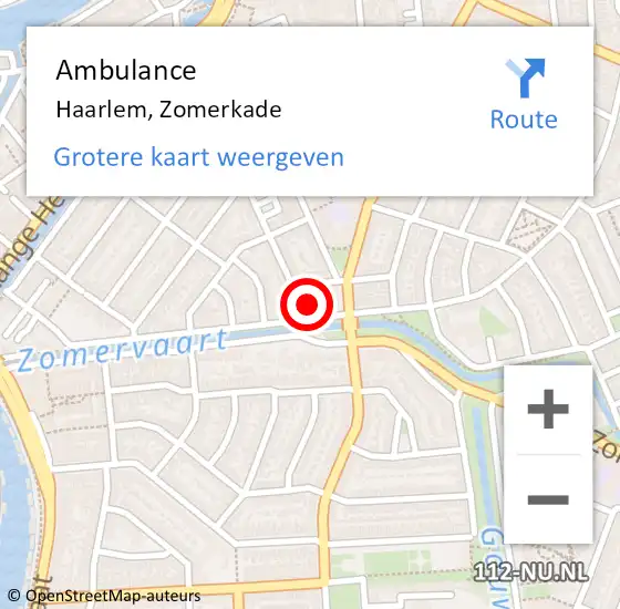 Locatie op kaart van de 112 melding: Ambulance Haarlem, Zomerkade op 10 oktober 2023 22:28
