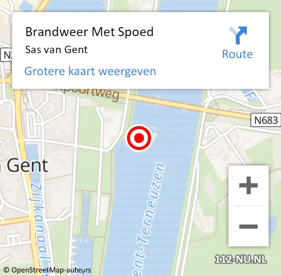 Locatie op kaart van de 112 melding: Brandweer Met Spoed Naar Sas van Gent op 10 oktober 2023 22:45