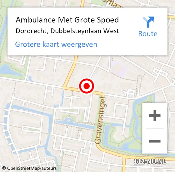 Locatie op kaart van de 112 melding: Ambulance Met Grote Spoed Naar Dordrecht, Dubbelsteynlaan West op 10 oktober 2023 23:53