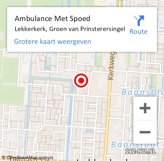 Locatie op kaart van de 112 melding: Ambulance Met Spoed Naar Lekkerkerk, Groen van Prinsterersingel op 11 oktober 2023 01:36