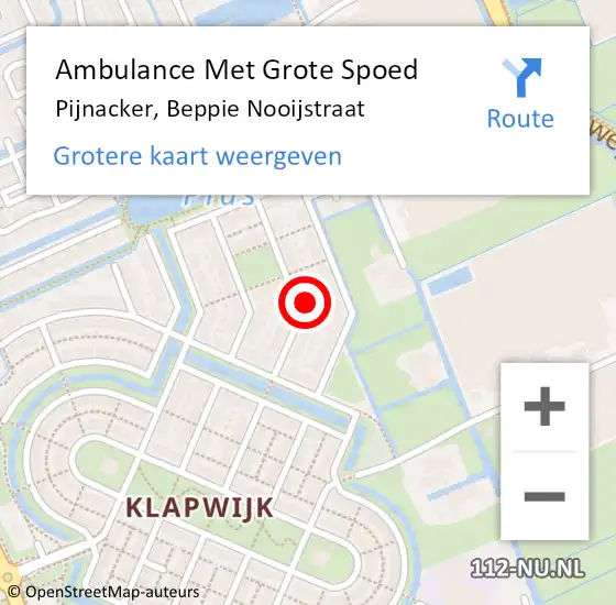 Locatie op kaart van de 112 melding: Ambulance Met Grote Spoed Naar Pijnacker, Beppie Nooijstraat op 11 oktober 2023 01:49