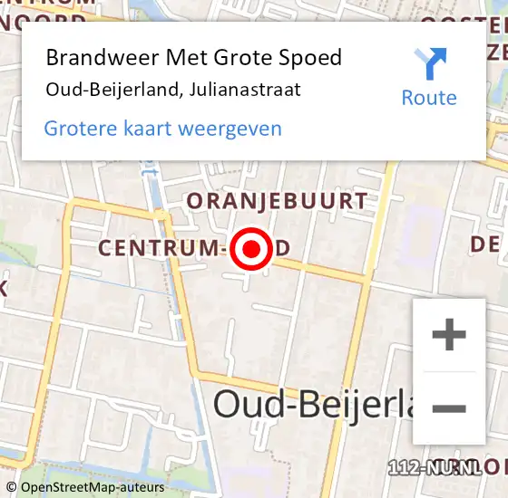 Locatie op kaart van de 112 melding: Brandweer Met Grote Spoed Naar Oud-Beijerland, Julianastraat op 11 oktober 2023 02:05