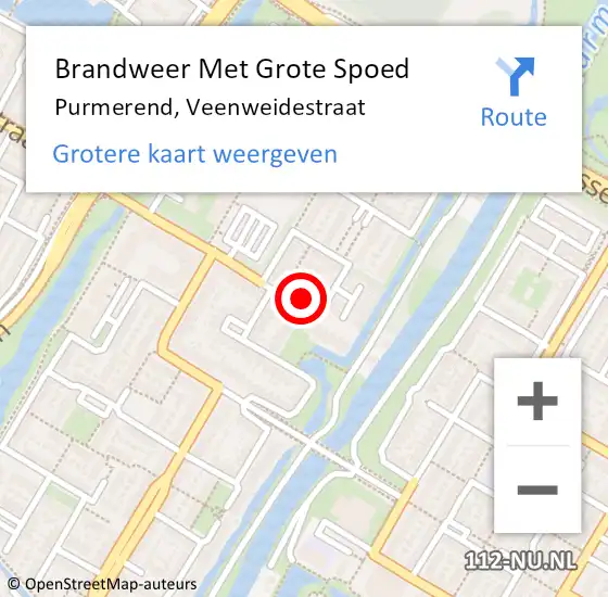 Locatie op kaart van de 112 melding: Brandweer Met Grote Spoed Naar Purmerend, Veenweidestraat op 11 oktober 2023 03:11