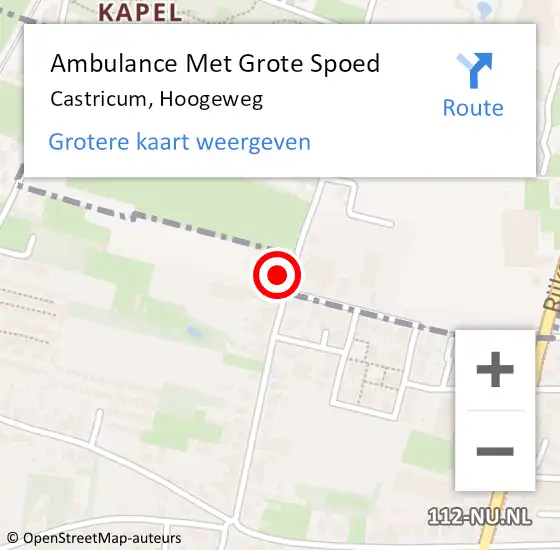 Locatie op kaart van de 112 melding: Ambulance Met Grote Spoed Naar Castricum, Hoogeweg op 11 oktober 2023 03:43
