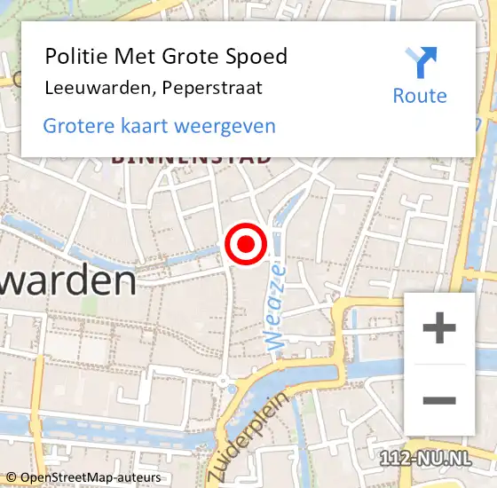 Locatie op kaart van de 112 melding: Politie Met Grote Spoed Naar Leeuwarden, Peperstraat op 11 oktober 2023 03:44