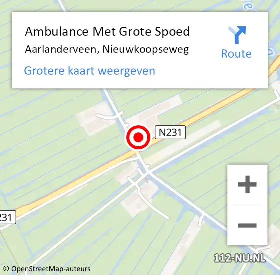 Locatie op kaart van de 112 melding: Ambulance Met Grote Spoed Naar Aarlanderveen, Nieuwkoopseweg op 11 oktober 2023 05:06