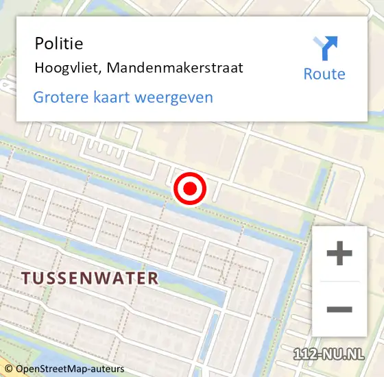 Locatie op kaart van de 112 melding: Politie Hoogvliet, Mandenmakerstraat op 11 oktober 2023 06:49