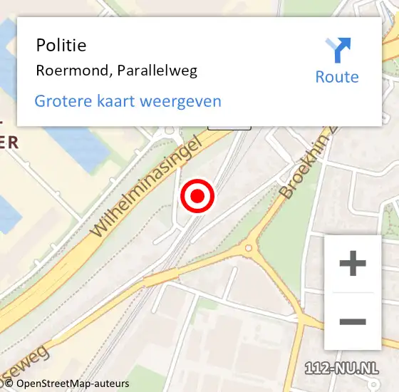 Locatie op kaart van de 112 melding: Politie Roermond, Parallelweg op 11 oktober 2023 06:50