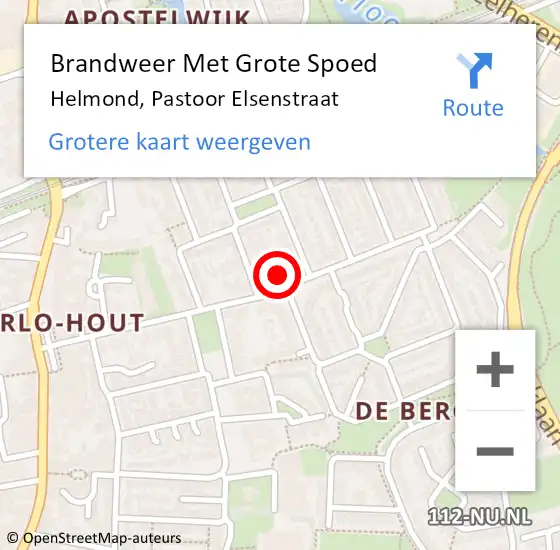 Locatie op kaart van de 112 melding: Brandweer Met Grote Spoed Naar Helmond, Pastoor Elsenstraat op 11 oktober 2023 07:03