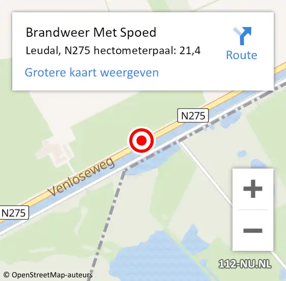 Locatie op kaart van de 112 melding: Brandweer Met Spoed Naar Leudal, N275 hectometerpaal: 21,4 op 11 oktober 2023 07:16