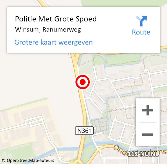 Locatie op kaart van de 112 melding: Politie Met Grote Spoed Naar Winsum, Ranumerweg op 11 oktober 2023 07:56