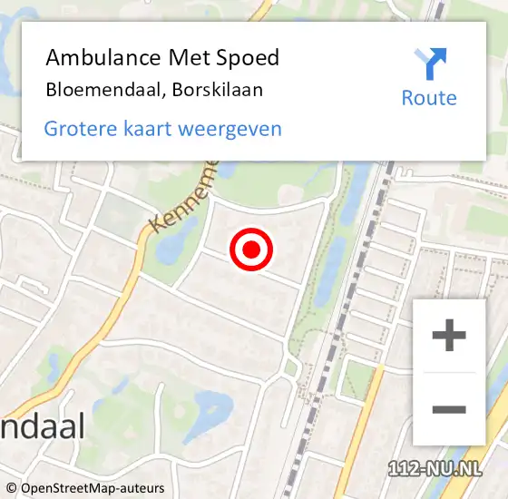 Locatie op kaart van de 112 melding: Ambulance Met Spoed Naar Bloemendaal, Borskilaan op 11 oktober 2023 08:40