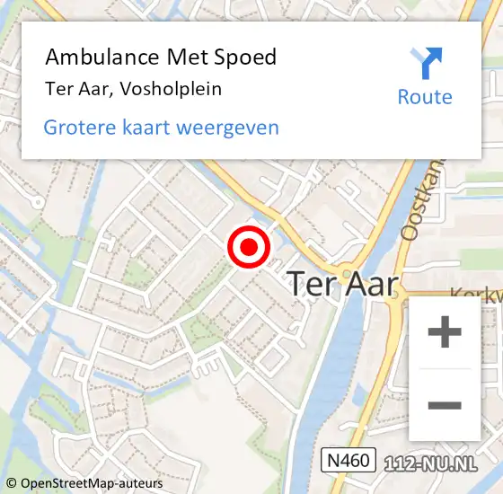 Locatie op kaart van de 112 melding: Ambulance Met Spoed Naar Ter Aar, Vosholplein op 11 september 2014 09:22