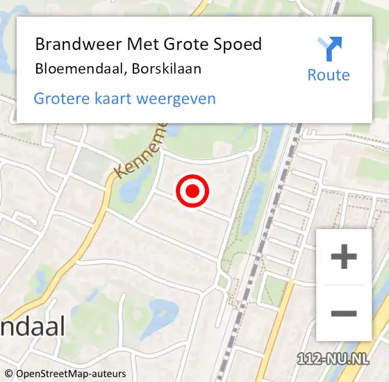 Locatie op kaart van de 112 melding: Brandweer Met Grote Spoed Naar Bloemendaal, Borskilaan op 11 oktober 2023 08:41