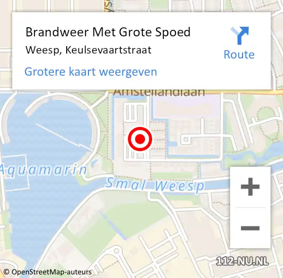 Locatie op kaart van de 112 melding: Brandweer Met Grote Spoed Naar Weesp, Keulsevaartstraat op 11 oktober 2023 08:50