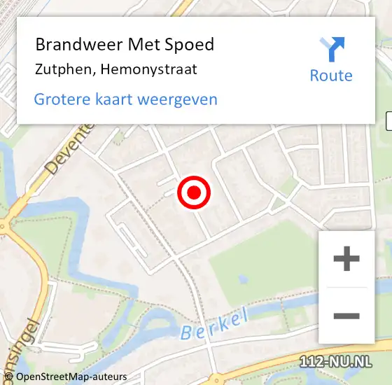 Locatie op kaart van de 112 melding: Brandweer Met Spoed Naar Zutphen, Hemonystraat op 11 oktober 2023 08:59