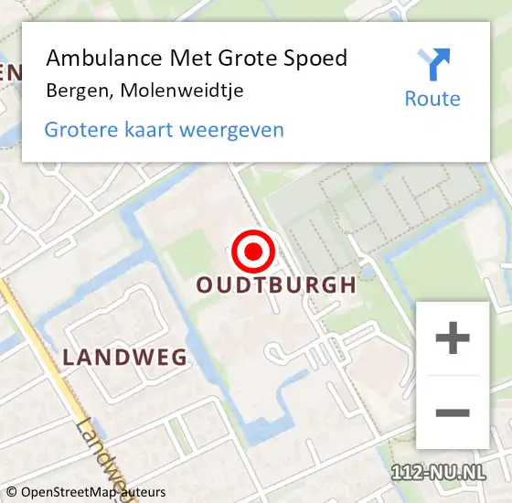 Locatie op kaart van de 112 melding: Ambulance Met Grote Spoed Naar Bergen, Molenweidtje op 11 oktober 2023 09:02