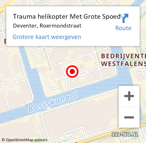 Locatie op kaart van de 112 melding: Trauma helikopter Met Grote Spoed Naar Deventer, Roermondstraat op 11 oktober 2023 09:04