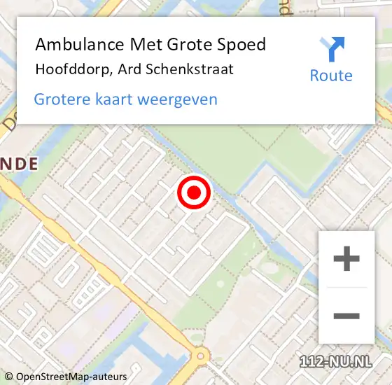 Locatie op kaart van de 112 melding: Ambulance Met Grote Spoed Naar Hoofddorp, Ard Schenkstraat op 11 oktober 2023 09:07