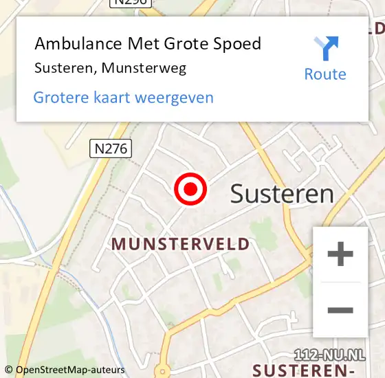 Locatie op kaart van de 112 melding: Ambulance Met Grote Spoed Naar Susteren, Munsterweg op 11 oktober 2023 09:14