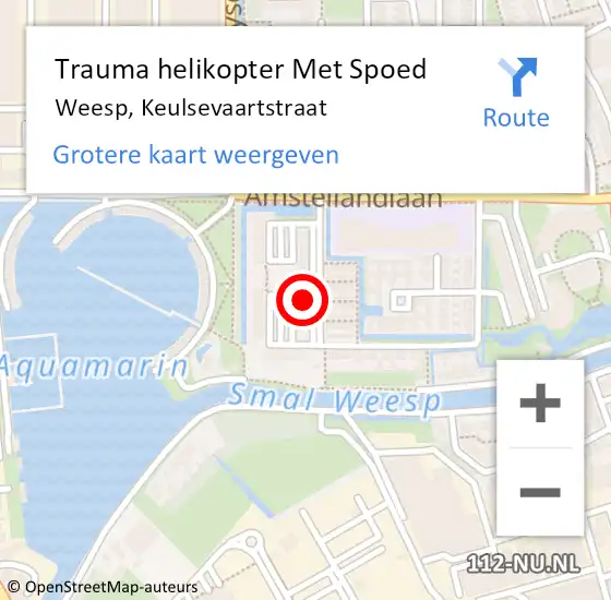 Locatie op kaart van de 112 melding: Trauma helikopter Met Spoed Naar Weesp, Keulsevaartstraat op 11 oktober 2023 09:21