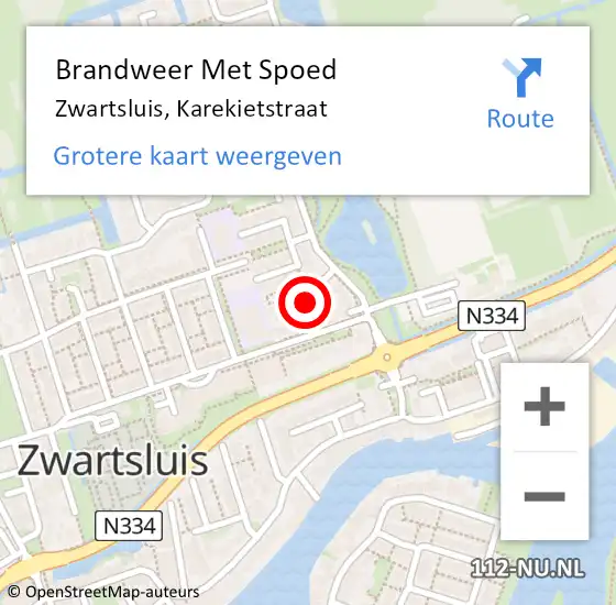 Locatie op kaart van de 112 melding: Brandweer Met Spoed Naar Zwartsluis, Karekietstraat op 11 oktober 2023 09:24