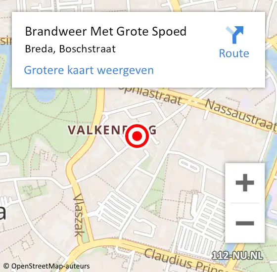 Locatie op kaart van de 112 melding: Brandweer Met Grote Spoed Naar Breda, Boschstraat op 11 oktober 2023 09:45