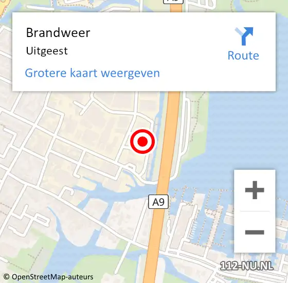 Locatie op kaart van de 112 melding: Brandweer Uitgeest op 11 oktober 2023 10:25