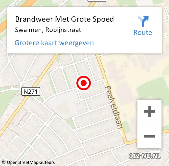 Locatie op kaart van de 112 melding: Brandweer Met Grote Spoed Naar Swalmen, Robijnstraat op 11 oktober 2023 10:47