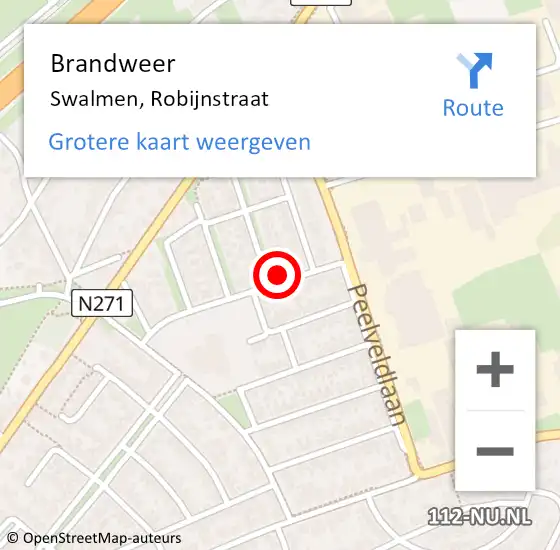 Locatie op kaart van de 112 melding: Brandweer Swalmen, Robijnstraat op 11 oktober 2023 10:54