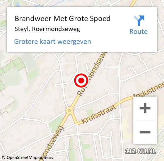 Locatie op kaart van de 112 melding: Brandweer Met Grote Spoed Naar Steyl, Roermondseweg op 11 oktober 2023 11:07