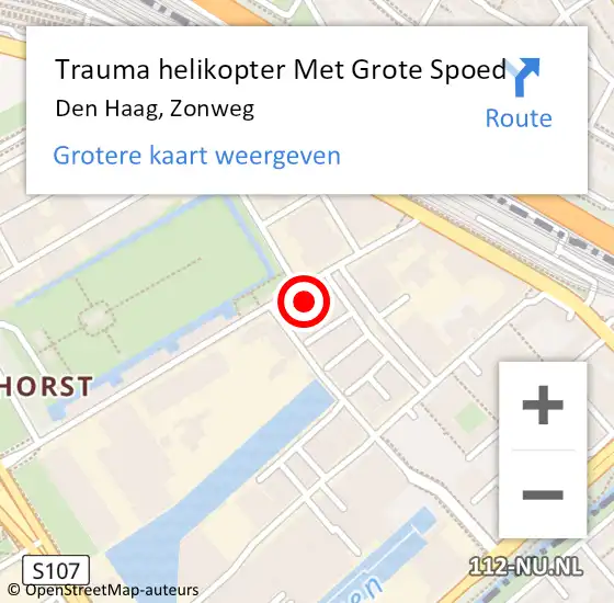 Locatie op kaart van de 112 melding: Trauma helikopter Met Grote Spoed Naar Den Haag, Zonweg op 11 oktober 2023 11:22