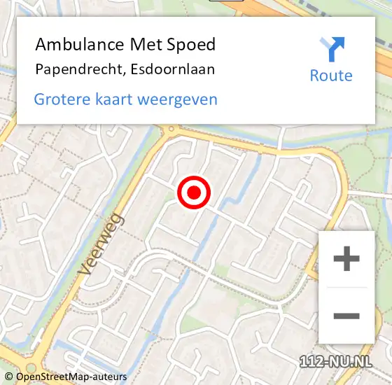 Locatie op kaart van de 112 melding: Ambulance Met Spoed Naar Papendrecht, Esdoornlaan op 11 oktober 2023 11:26