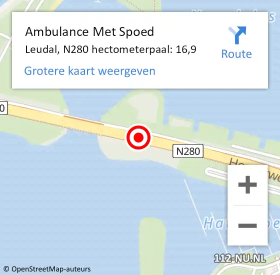 Locatie op kaart van de 112 melding: Ambulance Met Spoed Naar Leudal, N280 hectometerpaal: 16,9 op 11 oktober 2023 11:37