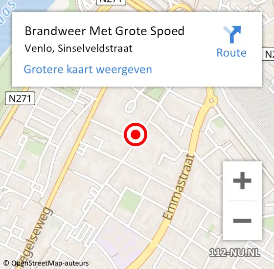 Locatie op kaart van de 112 melding: Brandweer Met Grote Spoed Naar Venlo, Sinselveldstraat op 11 oktober 2023 12:00