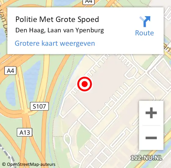 Locatie op kaart van de 112 melding: Politie Met Grote Spoed Naar Den Haag, Laan van Ypenburg op 11 oktober 2023 12:11