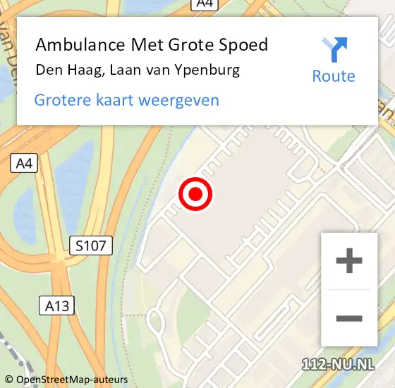 Locatie op kaart van de 112 melding: Ambulance Met Grote Spoed Naar Den Haag, Laan van Ypenburg op 11 oktober 2023 12:13