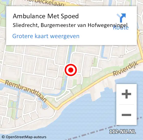 Locatie op kaart van de 112 melding: Ambulance Met Spoed Naar Sliedrecht, Burgemeester van Hofwegensingel op 11 oktober 2023 12:19